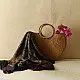 indigo red ajrakh silk square scarf intricate geometric pattern black border hand block printed natural dyed scarf