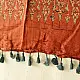 mulberry silk ajrakh dupatta terracotta red indigo geometric floral medallion block print large four-petaled flower band hand block printed natural dyed silk dupatta