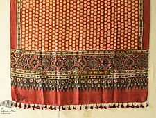 Ajrakh Printed Mulberry Silk Red Doted Dupatta 