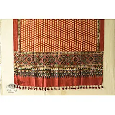 Ajrakh Printed Mulberry Silk Red Doted Dupatta 