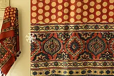 Ajrakh Printed Mulberry Silk Red Doted Dupatta 