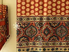 Ajrakh Printed Mulberry Silk Red Doted Dupatta 