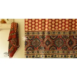 Ajrakh Printed Mulberry Silk Red Doted Dupatta 