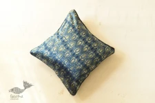 Ajrakh Block Printed Indigo Cushion Cover - Mashru