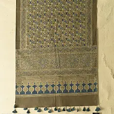 Amoha . अमोहा | Ajrakh Block Printed - Grey Cotton Stole