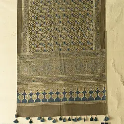 Amoha . अमोहा | Ajrakh Block Printed - Grey Cotton Stole