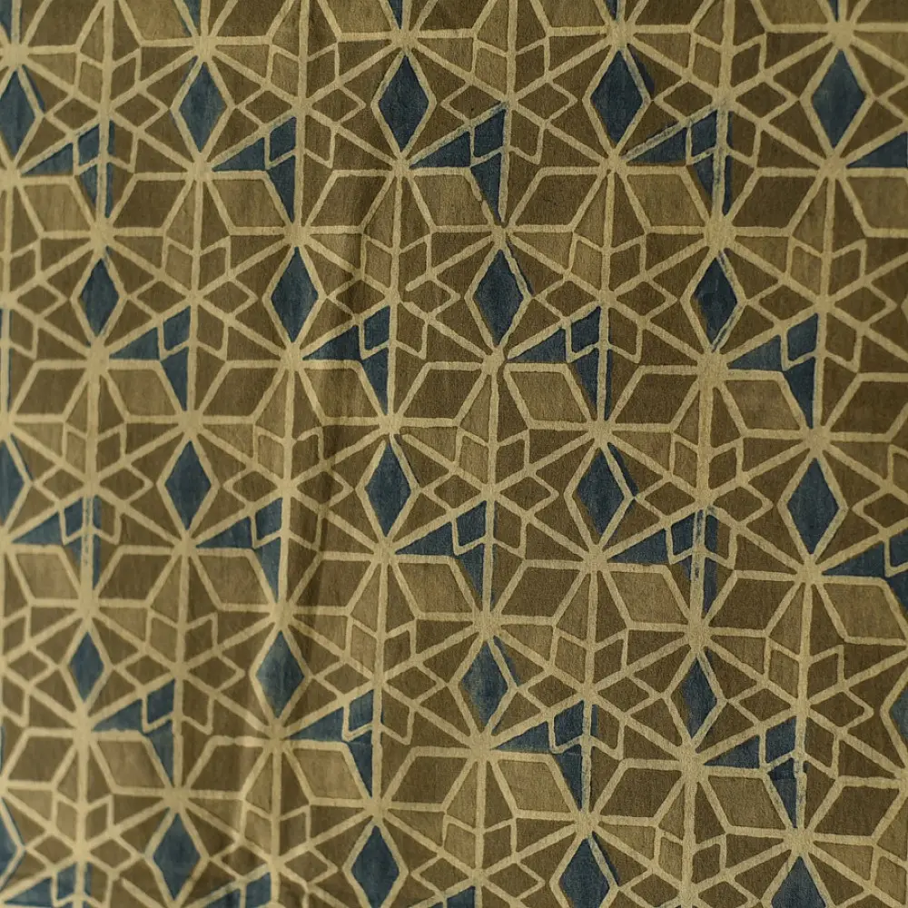moss green teal blue ajrakh cotton stole hand block printed geometric star lattice body ornate mihrab arched border traditional artisanal scarf sustainable fashion natural dyed with tassels