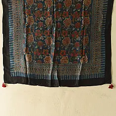 Neelanjana . नीलांजना ~ Ajrakh Flower Printed - Square Modal Silk Scarf