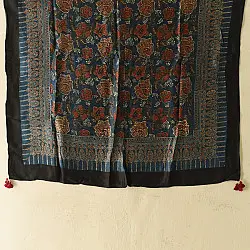 Neelanjana . नीलांजना ~ Ajrakh Flower Printed - Square Modal Silk Scarf