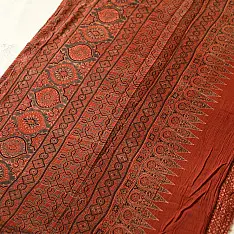Charu . चारु | Ajrakh Block Printed Mul Cotton Red Saree