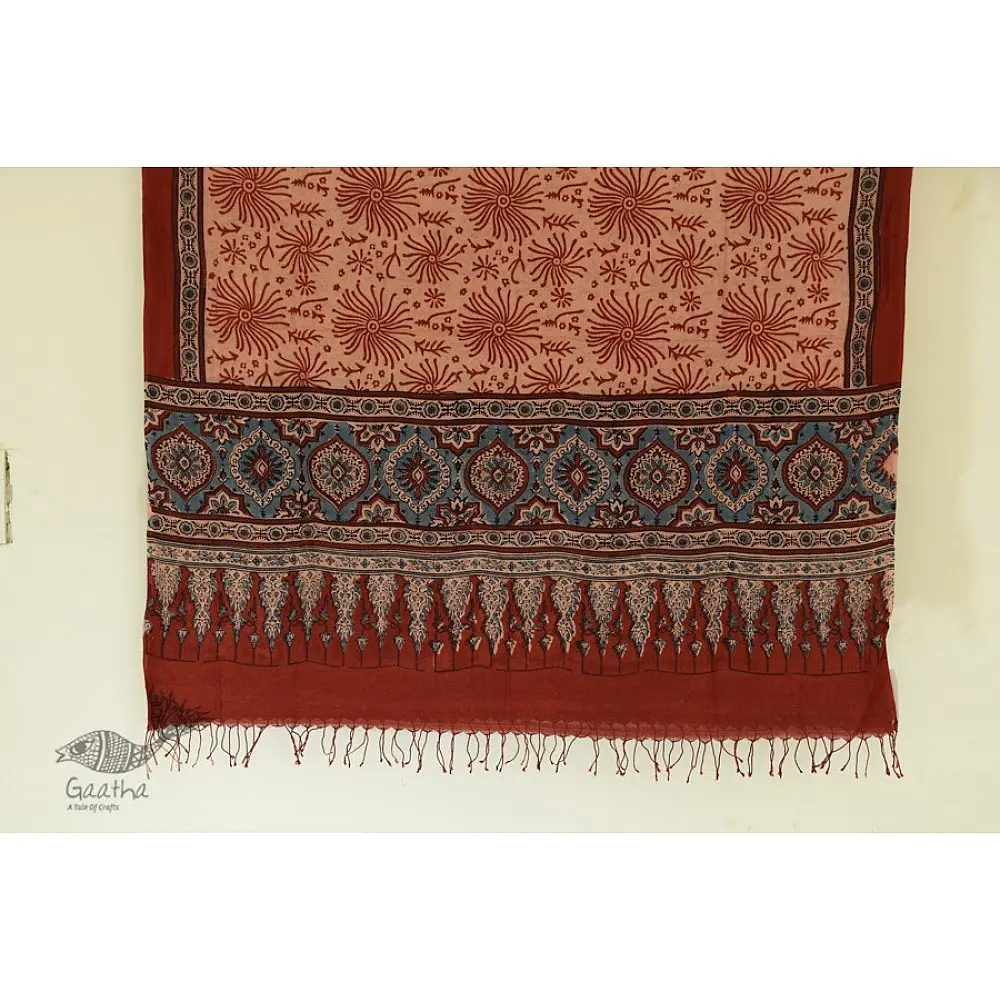 Handwoven Cotton - Ajrakh Block Printed Dupatta