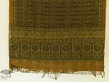 Grishma . ग्रीष्‍म | Handwoven Cotton - Ajrakh Block Printed Dupatta - Green & Yellow