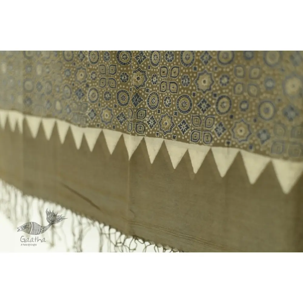 Handwoven Cotton - Ajrakh Block Printed Dupatta -Grey