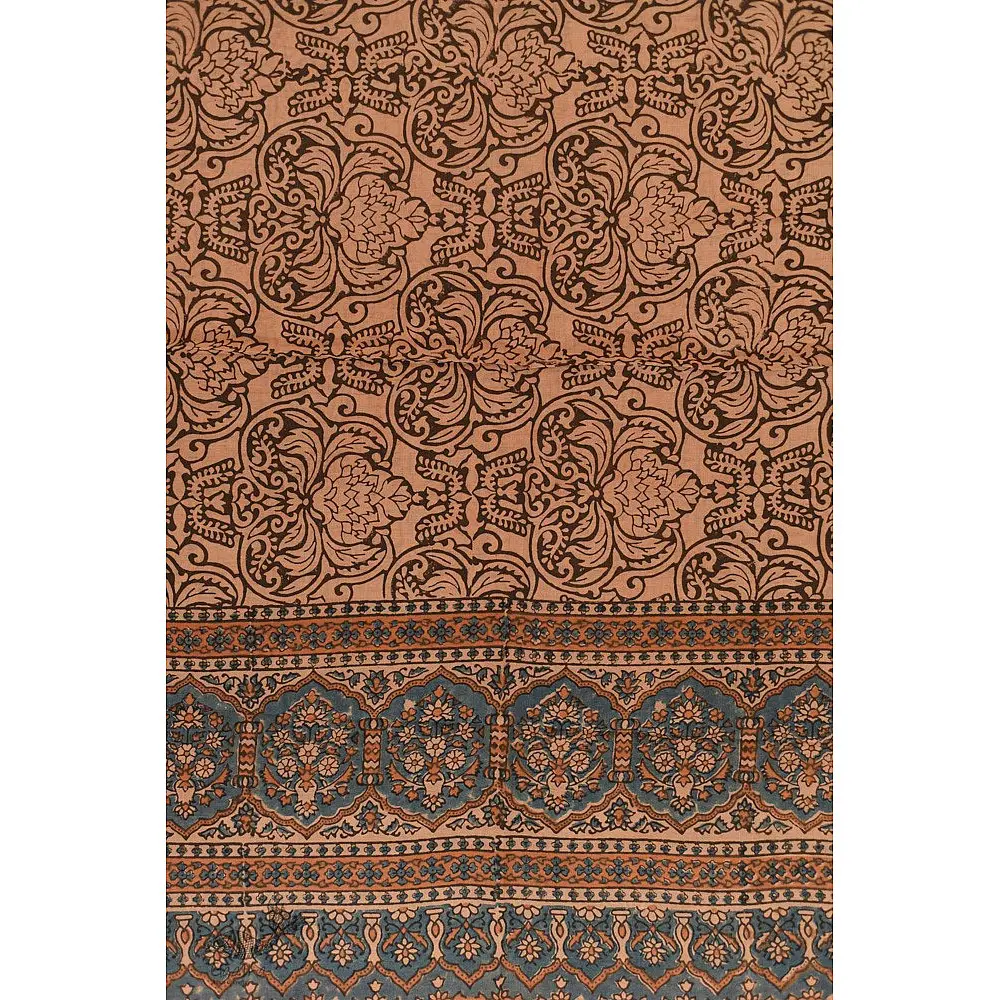 Handwoven Cotton - Ajrakh Block Printed Dupatta - Walnut Brown