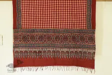 Grishma . ग्रीष्‍म | Handloom Cotton - Ajrakh Block Printed Dupatta With Red Checks