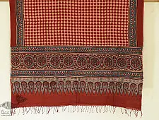 Grishma . ग्रीष्‍म | Handloom Cotton - Ajrakh Block Printed Dupatta With Red Checks
