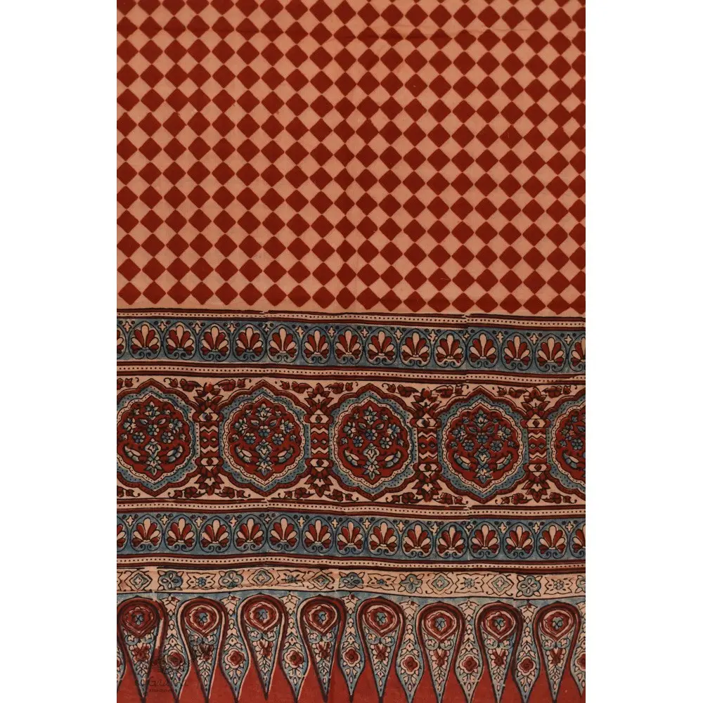 Handwoven Cotton - Ajrakh Block Printed Dupatta With Red Checks