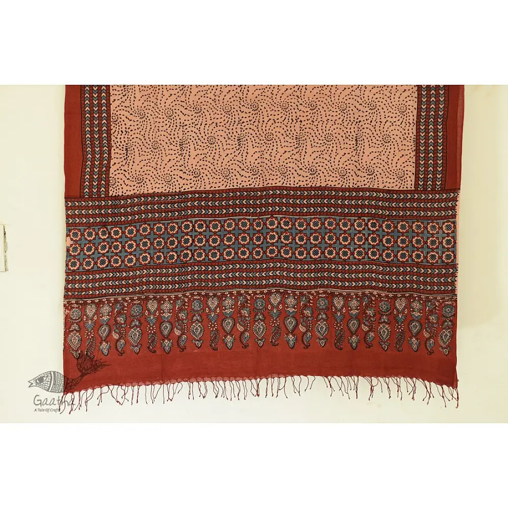 Handwoven Cotton - Ajrakh Block Printed Dupatta  Brown & Beige 