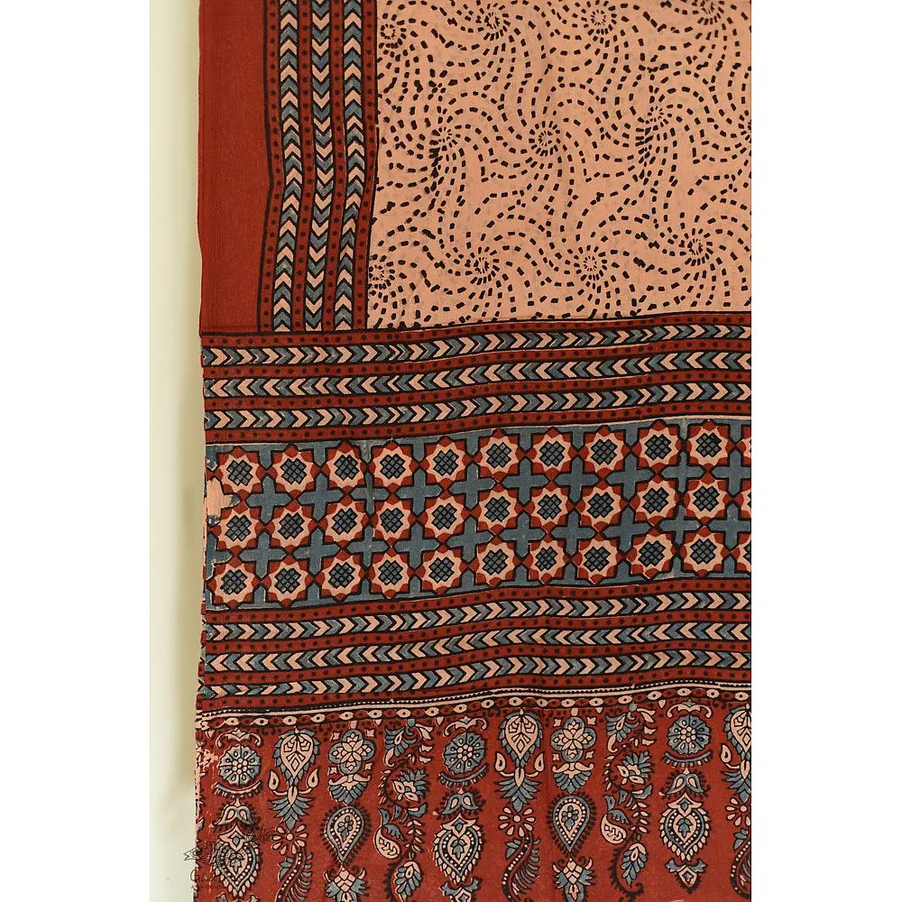Handwoven Cotton - Ajrakh Block Printed Dupatta  Brown & Beige 