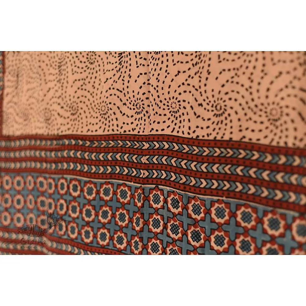 Handwoven Cotton - Ajrakh Block Printed Dupatta  Brown & Beige 