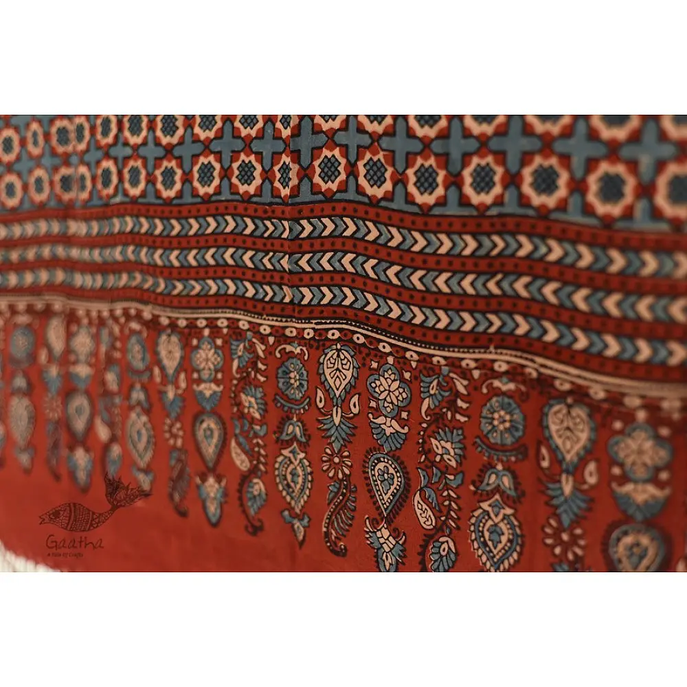 Handwoven Cotton - Ajrakh Block Printed Dupatta  Brown & Beige 