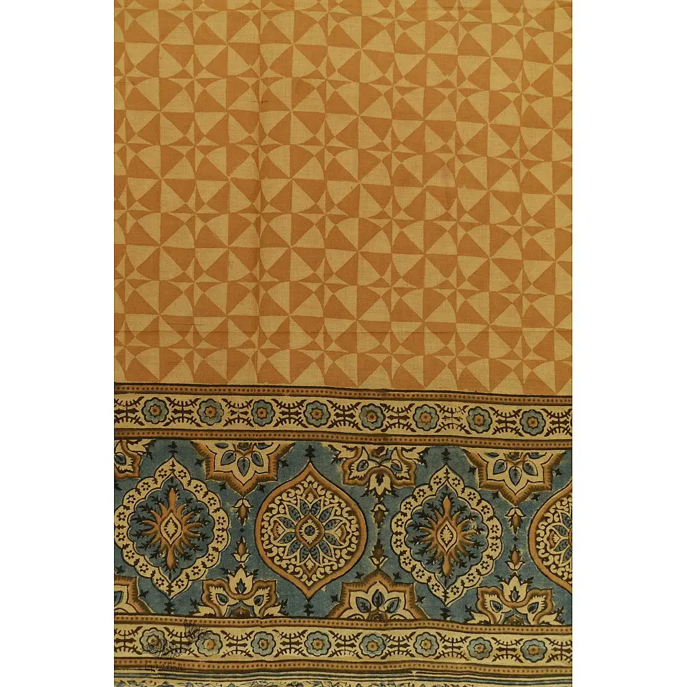 Ajrakh Block Printed Handloom Cotton Dupatta - Yellow