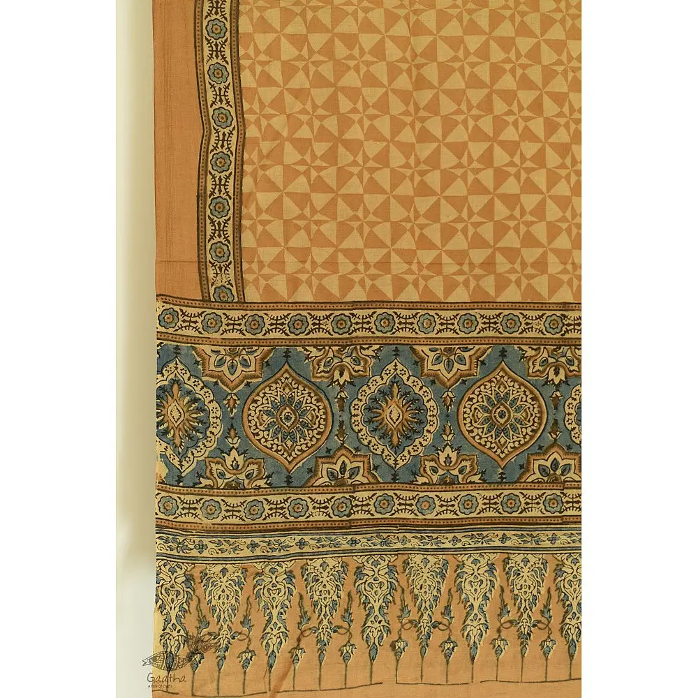 Ajrakh Block Printed Handloom Cotton Dupatta - Yellow