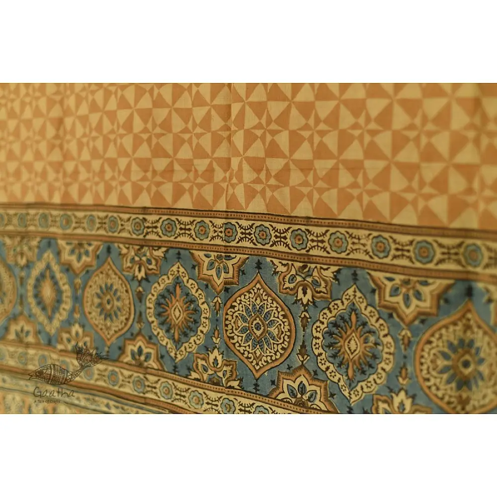 Ajrakh Block Printed Handloom Cotton Dupatta - Yellow