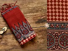 Grishma . ग्रीष्‍म | Handloom Cotton - Ajrakh Block Printed Dupatta With Red Checks
