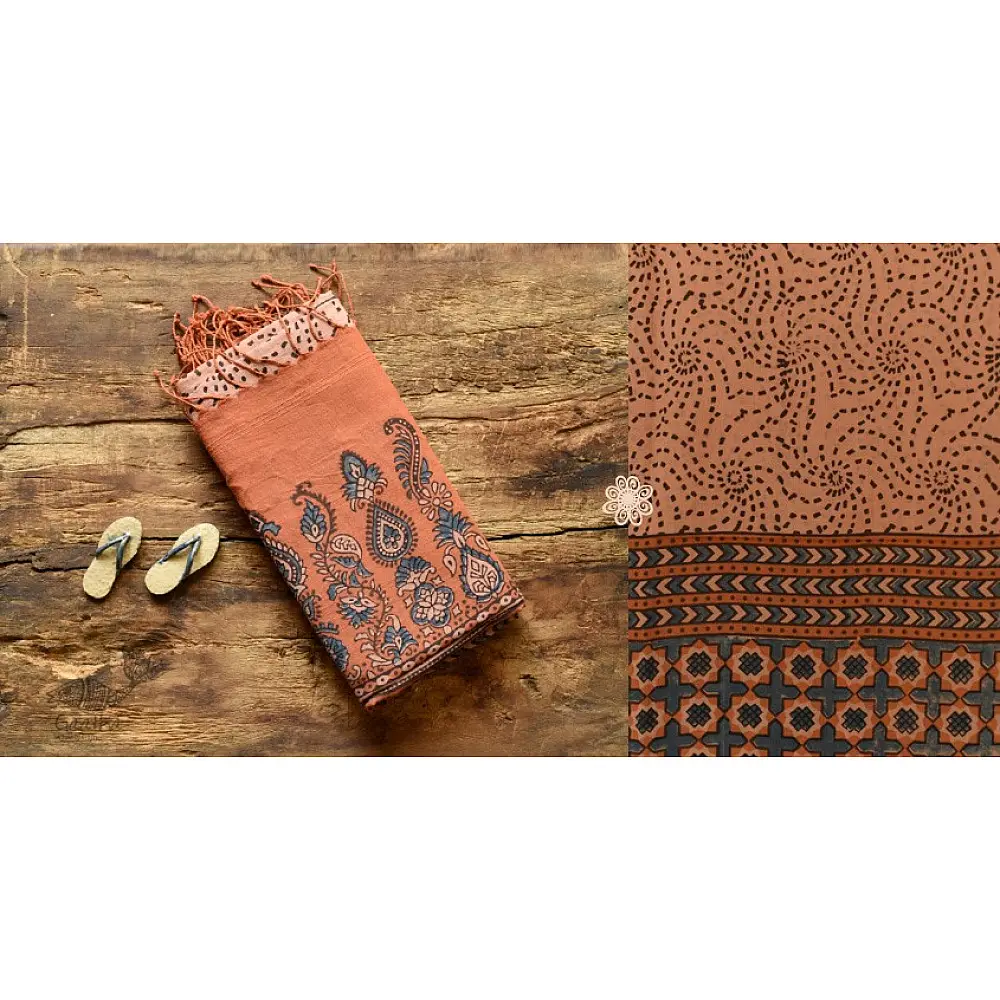 handloom Cotton - Ajrakh Block Printed Dupatta