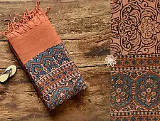 Grishma . ग्रीष्‍म | Handwoven Cotton with Natural Dyed Ajrakh Block Printed Dupatta - Walnut Brown