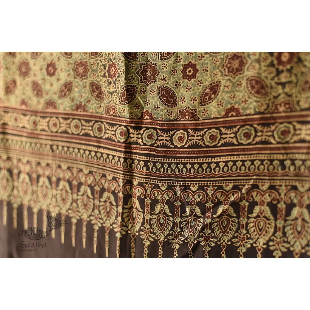 buy Ajrakh Printed Mulberry Silk stole
