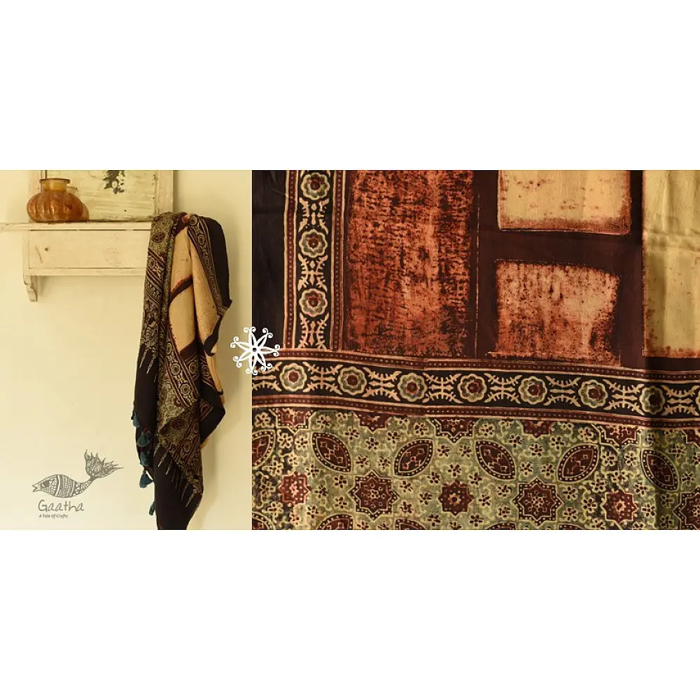 buy Ajrakh Printed Mulberry Silk stole