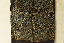 Anagi | Natural Dyed Ajrakh Printed - Modal Silk Black Stole