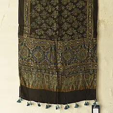 Anagi | Natural Dyed Ajrakh Printed - Modal Silk Black Stole