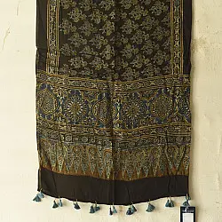 Anagi | Natural Dyed Ajrakh Printed - Modal Silk Black Stole