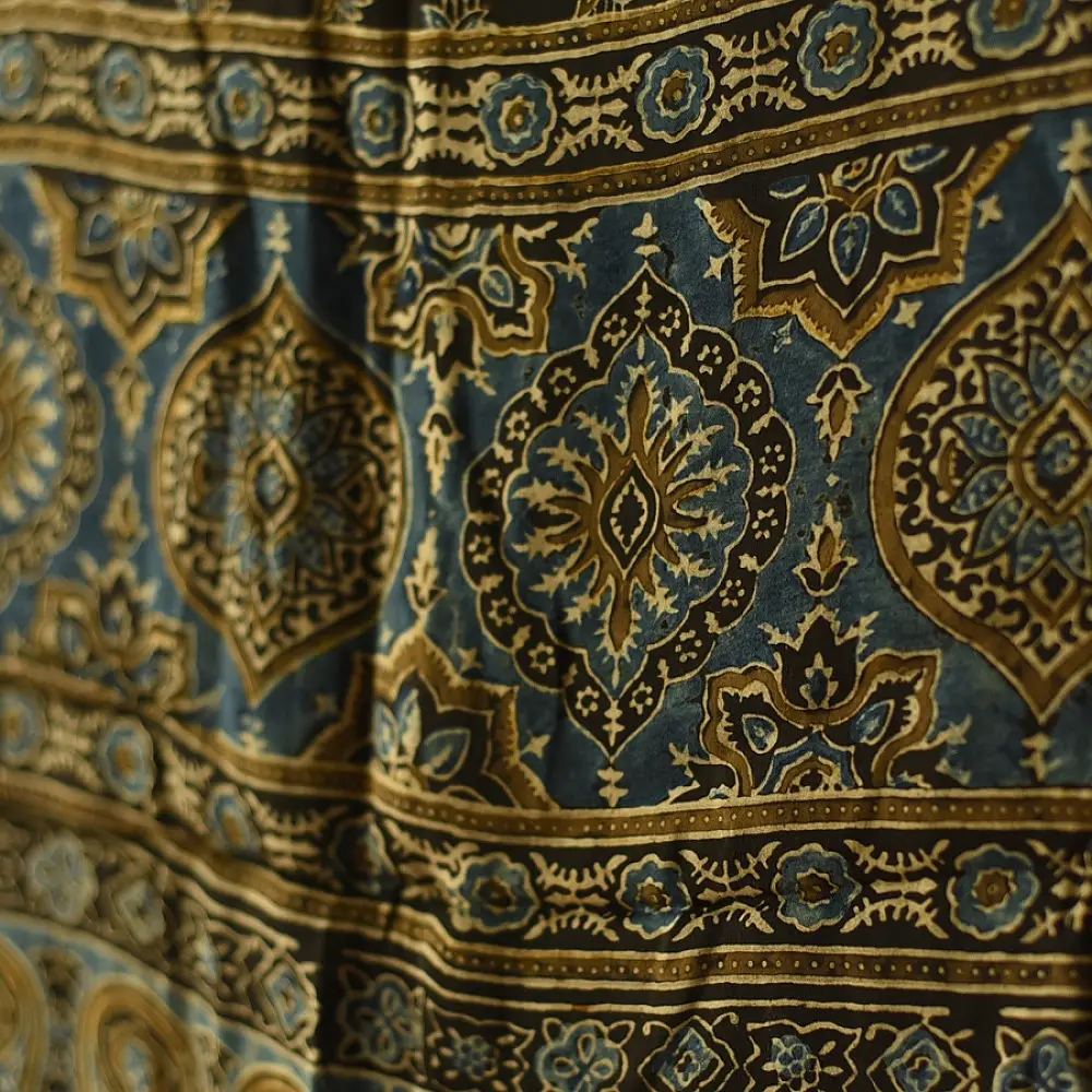 chocolate brown indigo blue moss green ajrakh modal silk dupatta hand block printed floral sprig jaal body ornate circular medallion pallu traditional mihrab arched detail wedding festive wear sustainable luxury natural dyed with tassels
