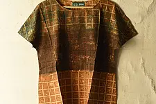 Natural Dyed ~ Ajrakh Cotton Bat Wing Sleeve Top - Green