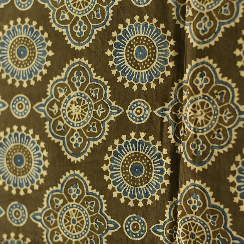 olive green ajrakh cotton square scarf indigo blue cream floral mandala block print hand block printed natural dyed scarf tassels
