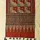 madder red indigo blue ajrakh cotton stole hand block printed checkerboard patchwork body ornate interlocking circular motifs mihrab arched border traditional artisanal scarf sustainable fashion natural dyed with tassels
