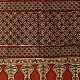 madder red indigo blue ajrakh cotton stole hand block printed checkerboard patchwork body ornate interlocking circular motifs mihrab arched border traditional artisanal scarf sustainable fashion natural dyed with tassels