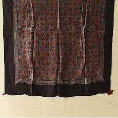 Neelanjana . नीलांजना ~ Red & Blue Ajrakh Block Printed - Square Modal Silk Scarf