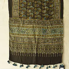 Anagi | Natural Dyed Ajrakh - Modal Silk Stole - Fish Motif