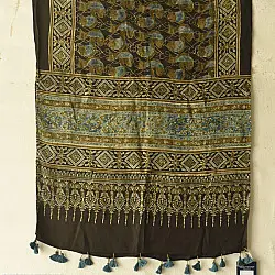 Anagi | Natural Dyed Ajrakh - Modal Silk Stole - Fish Motif