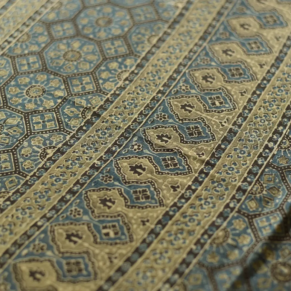Online Ajrakh Block Print - Mul Mul Cotton Dark Brown Saree