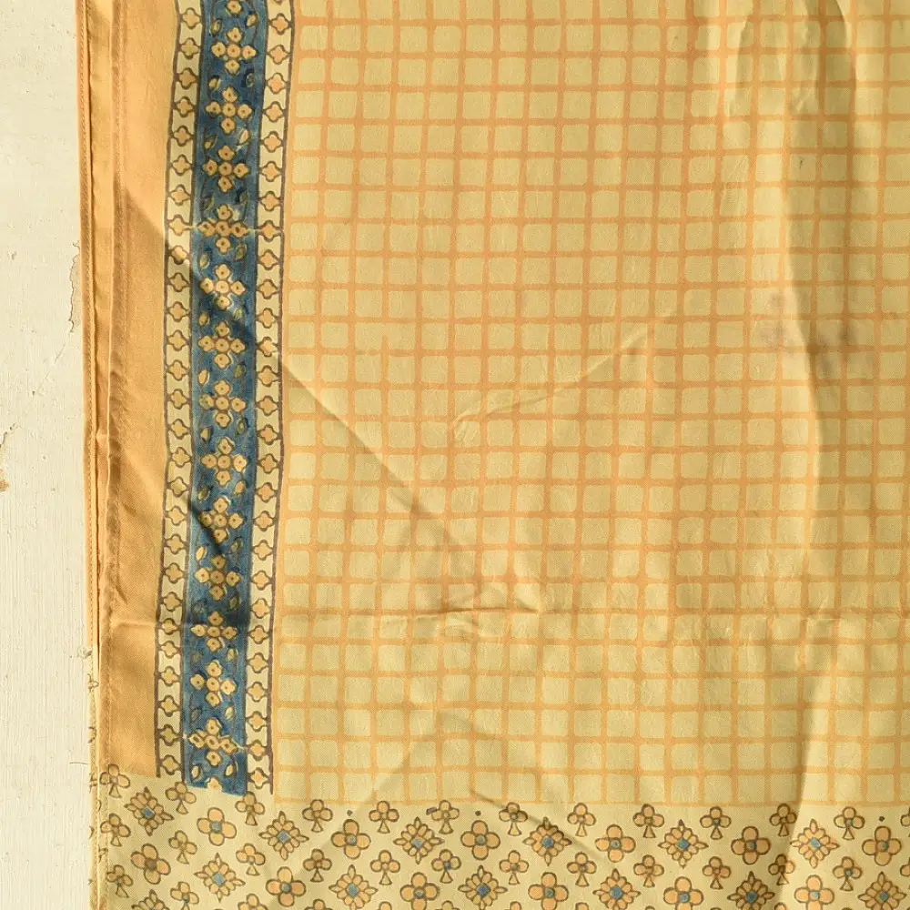 mulberry silk ajrakh dupatta mustard yellow cream indigo blue patchwork geometric floral jaal block print triangular block pattern hand block printed natural dyed silk dupatta
