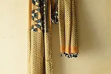 Ajrakh Mulberry Silk Dupatta | Natural dyed - Light Yellow