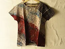 Natural Dyed ~ Ajrakh Cotton Top - Beige & Red