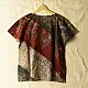 indigo blue madder red ajrakh cotton top diagonal color-blocked geometric grid block print hand block printed boxy fit artisanal blouse women sustainable fashion natural dyed