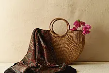 Neelanjana . नीलांजना ~ Ajrakh Block Printed Square Modal Silk Scarf